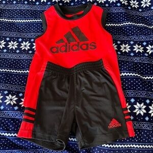 Adidas Kids Red and Black Matching Set EUC